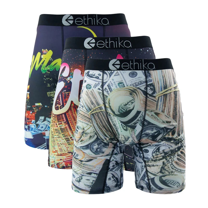 ETHIKA 3Pcs Men Sexy Underwear Boxers Breathable Man Underpants Plus Size S-3XL Mens Trunks Men's Panties Lingeries Boxer Briefs
