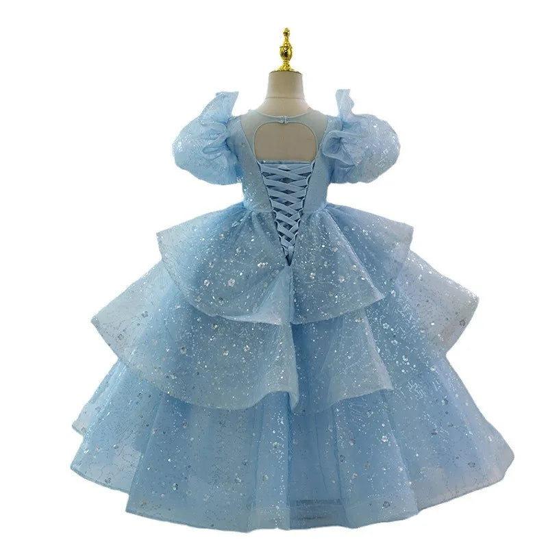Baby Girl Princess Dress Sequin Party Dresses For Children Puff Sleeves Clothing Classy Flower Girls Costume For Wedding