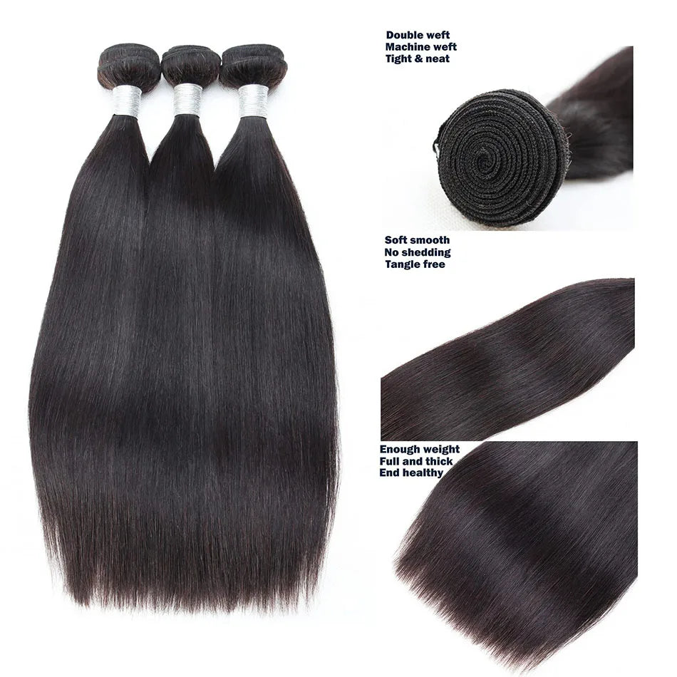 100% Human Hair Peruvian Straight Hair Bundles Natural Color 100% Human Hair Extensions 8-32" Virgin Hair Weave 1/3/4 Bundles