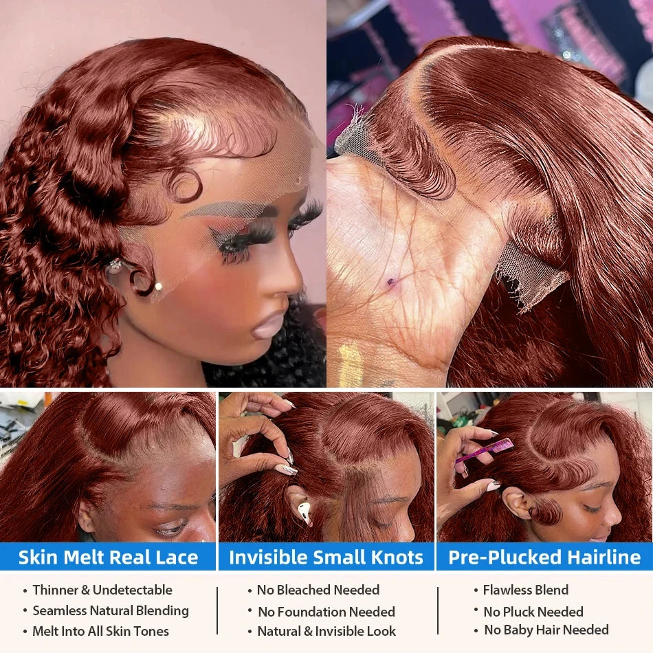 30 36 Inch Reddish Brown Deep Wave 13x6 HD Lace Frontal Wig Brazilian Loose Curly 13x4 Lace Front Human Hair Wigs 250% For Women