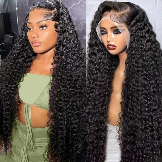 250 Density Brazilian 13x6 HD Lace Front Human Hair Wigs 30 40 Inch Deep Wave 13x4 Curly Lace Frontal Wig For Black Women