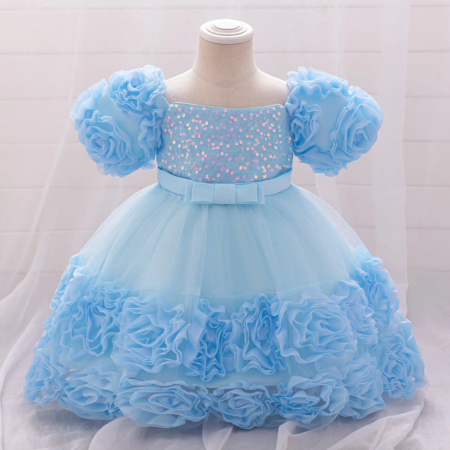 3D Flower Girls Party Princess Dress for Baby Christmas Gown 1-10 Yrs Birthday Bow Tulle Bridemaid Dresses Wedding Kids Clothing