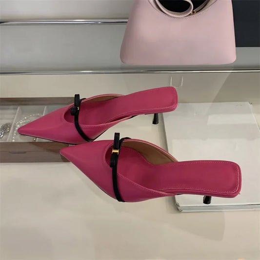 Eilyken Spring Design Style Butterfly-knot Woman Slippers Fashion Low Thin Heels Pointed Toe Shallow Ladies Mules Shoes