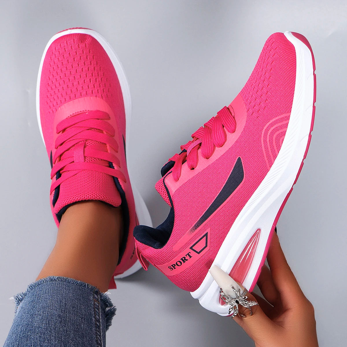 Spring new women's sports shoes, fashionable, breathable, lightweight, non-slip, wear-resistant, casual sports shoes, flat shoes