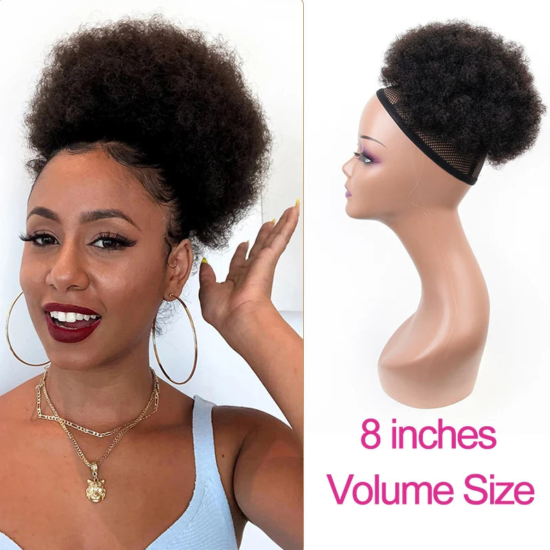 Afro Kinky Curly Ponytail Human Hair Extensions Buns Chignon Afro Puff Drawstring Curly Ponytail Remy Human Hair For Black Women