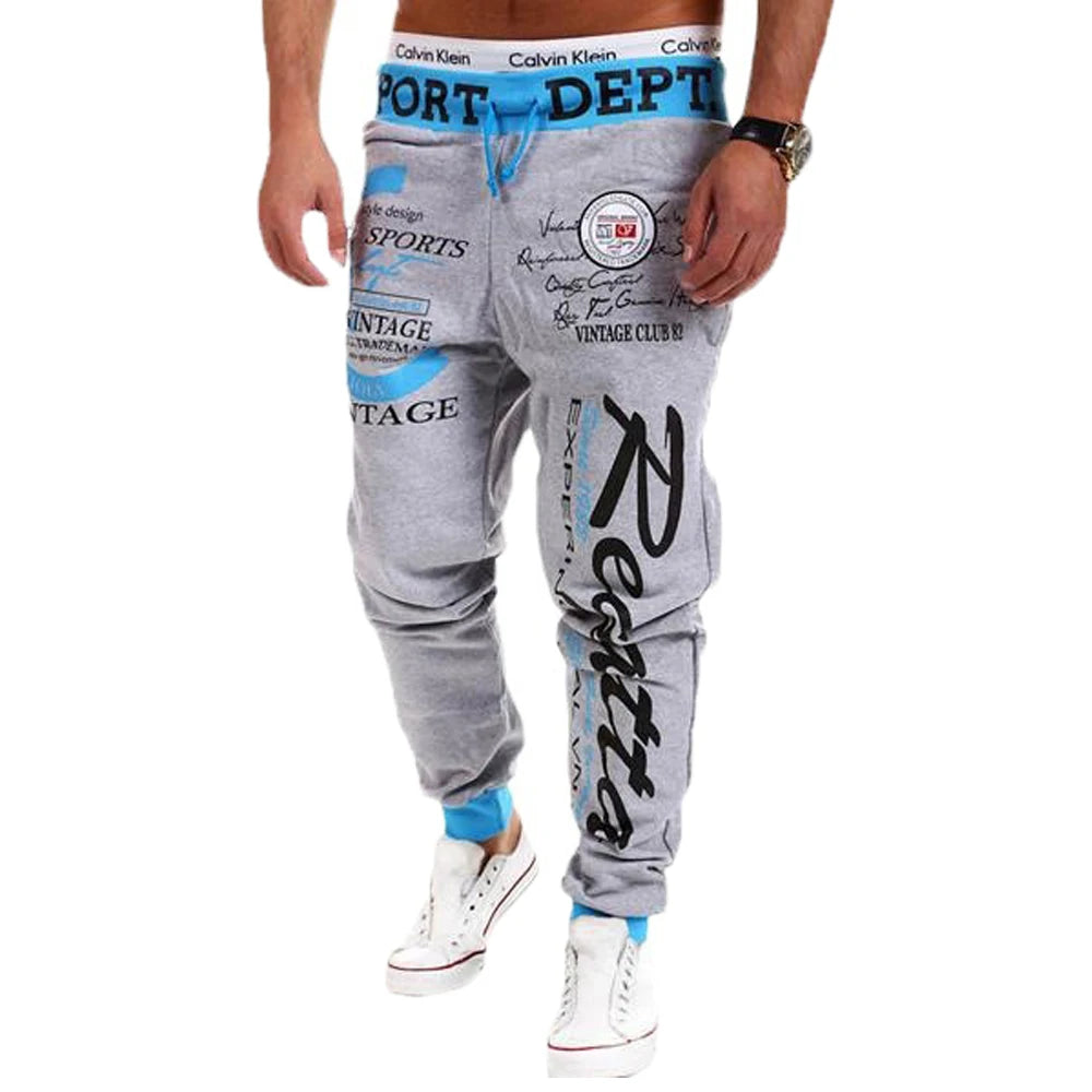Men's Active Sweatpants Letter Print Joggers Trousers Drawstring Elastic Waist Fitness Gym Sports Pants Autumn Winter