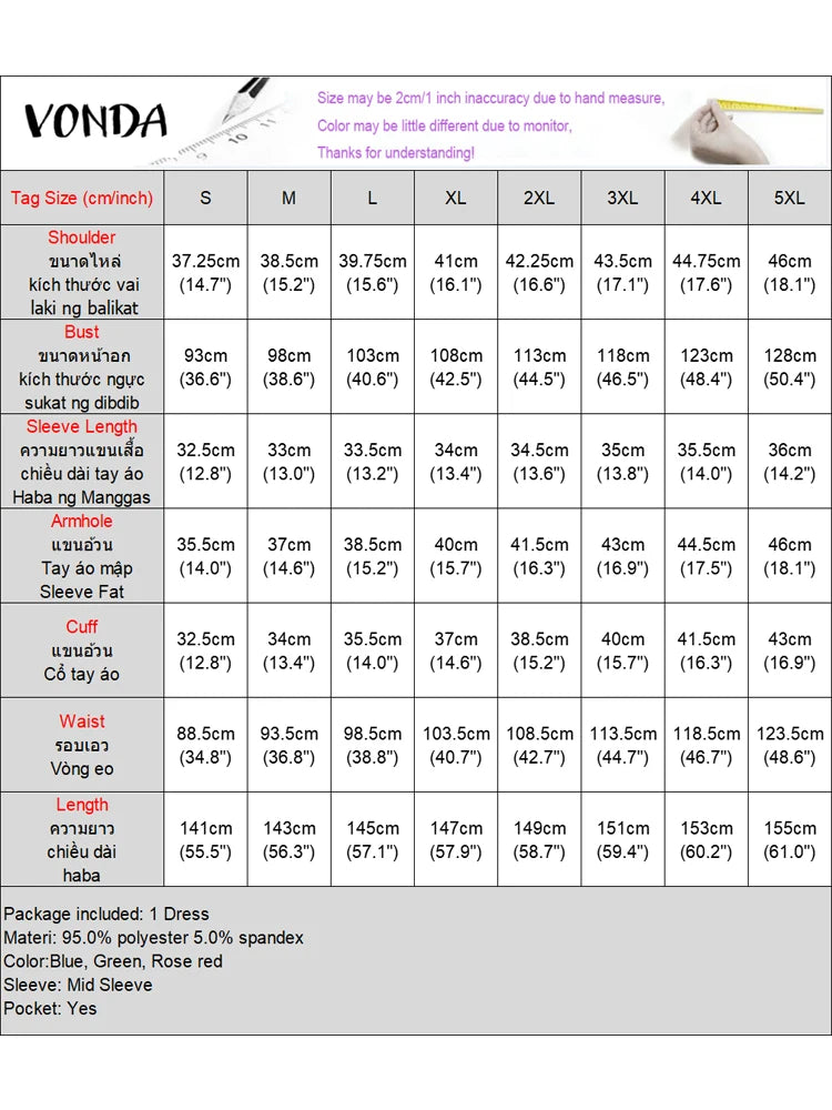 Plus Size Women Bohemian Maxi Dress 2025 Summer Printed Long Sundress VONDA Beach Party Vestidos Half Sleeve Casual Loose Robe