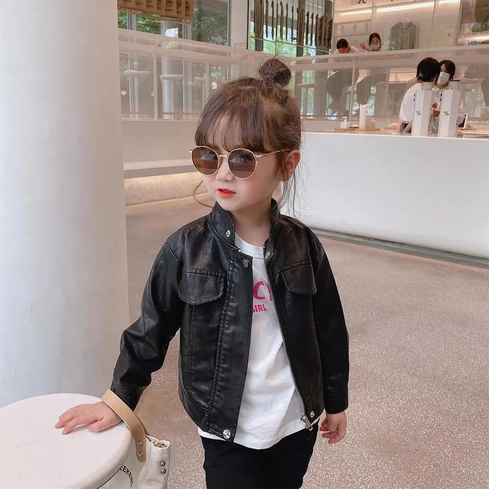 2024 Spring Girls Leather Jackets For 2-8 Years Children Classics Fly Coats Kids Clothing Baby Girls Fashion Pu Outerwear Jacket