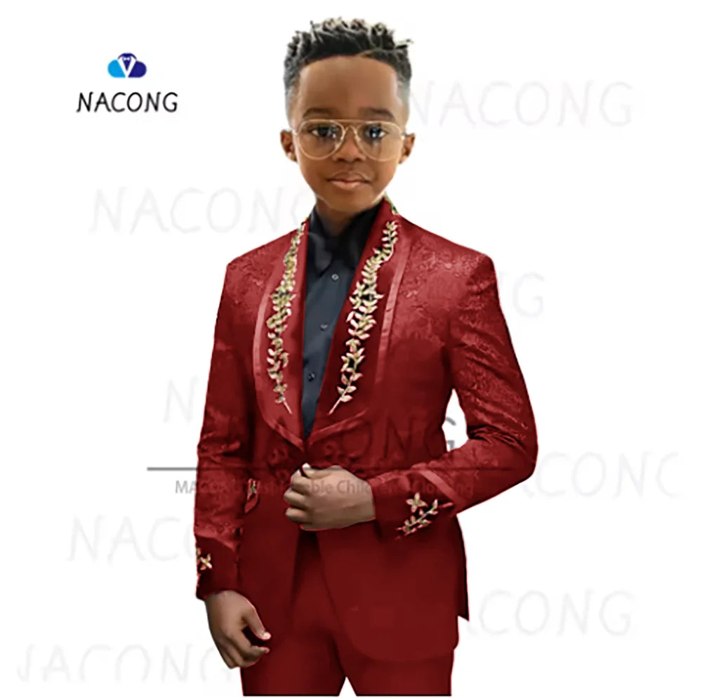 Boys Suit Classic Jacquard Embroidered Tuxedo For 2-16 Years Old For Weddings And Celebrations