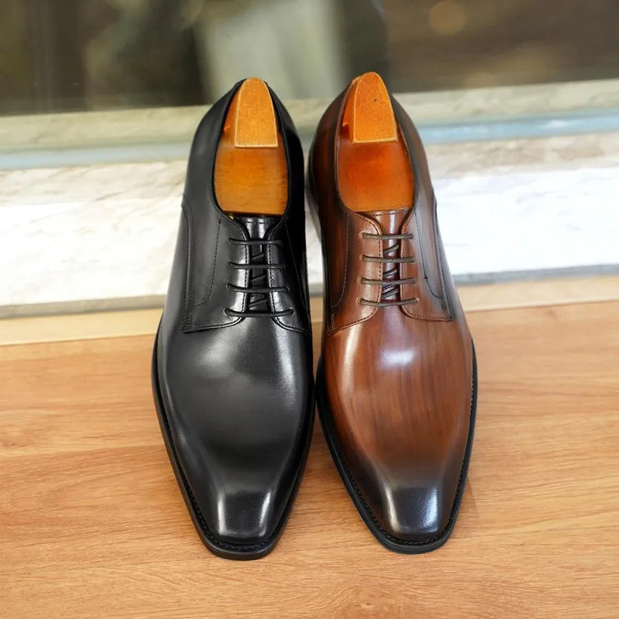 Wood Grain Derby Shoes Fashion Formal Shoes for Man Business Dress Square Toe Rubber Social Men's Shoe Stitching Oxfords