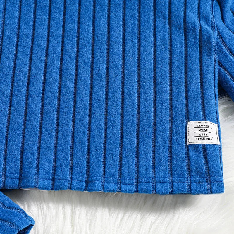 2 Pcs Kids Clothing Sets Outfits for Girls 2024 New Autumn Winter Children Fashion Knit Blue Long Sleeve Tops Flares Pant 7-14Y