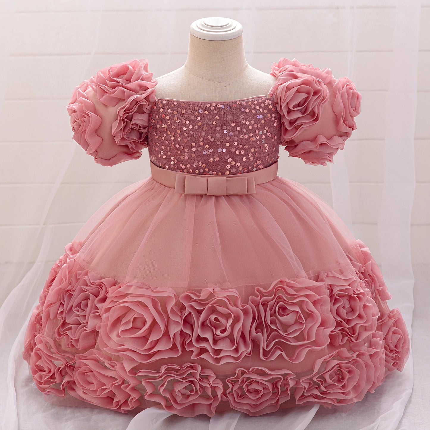 3D Flower Girls Party Princess Dress for Baby Christmas Gown 1-10 Yrs Birthday Bow Tulle Bridemaid Dresses Wedding Kids Clothing