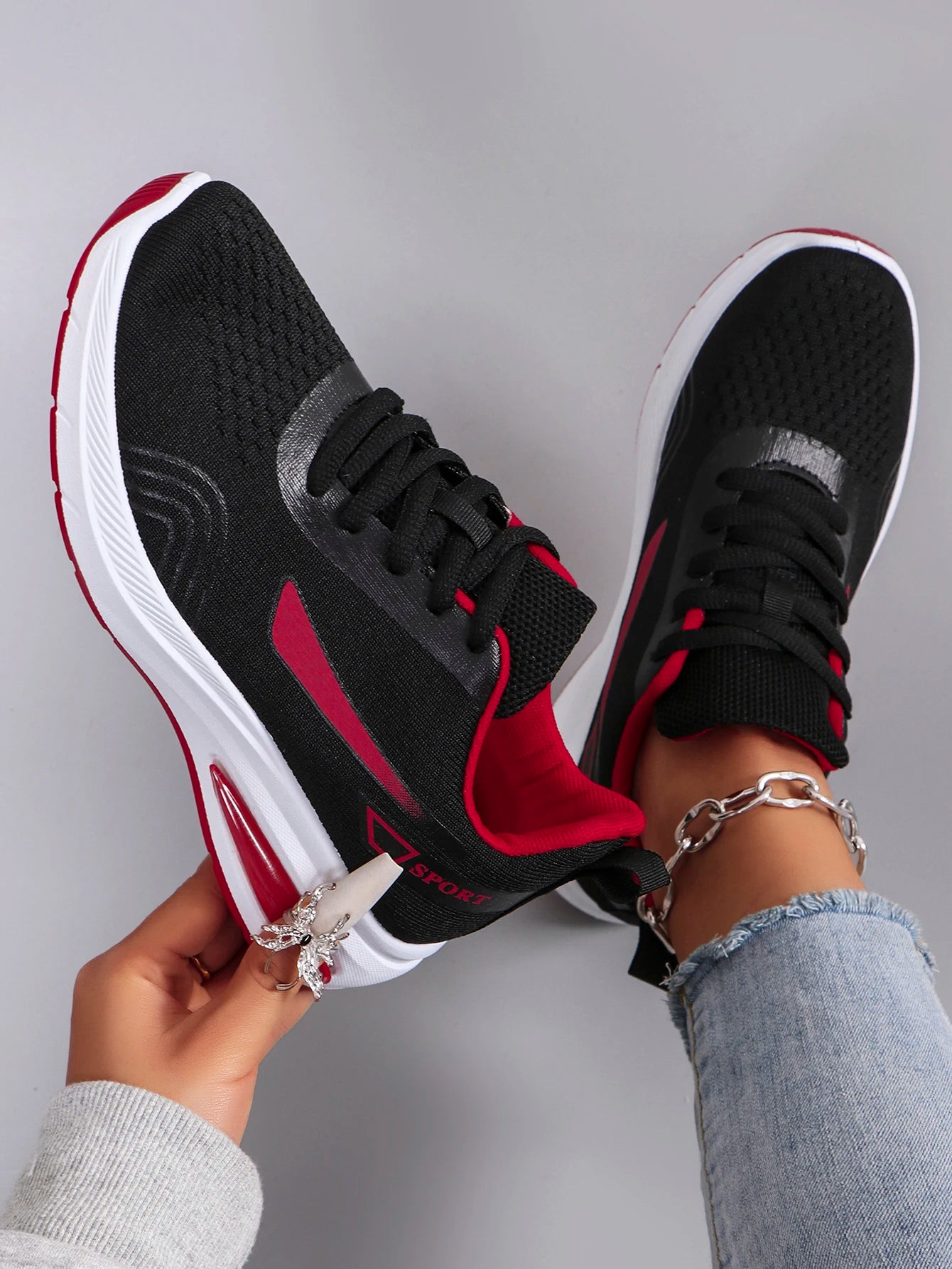 Spring new women's sports shoes, fashionable, breathable, lightweight, non-slip, wear-resistant, casual sports shoes, flat shoes