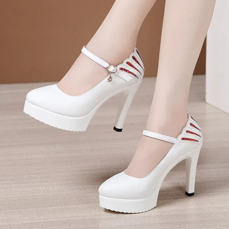 11cm Small Size 32-43 White Wedding Shoes Patent Leather Platform Pumps 2025 Formal Thin High Heels Shoes Model Office Party