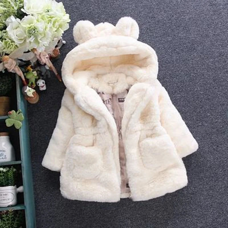 Winter Jacket Toddler Girl Clothes Korean Cute Hooded Warm Thick Fleece Outerwear Baby Fur Coats Luxury Kids Clothing BC1861