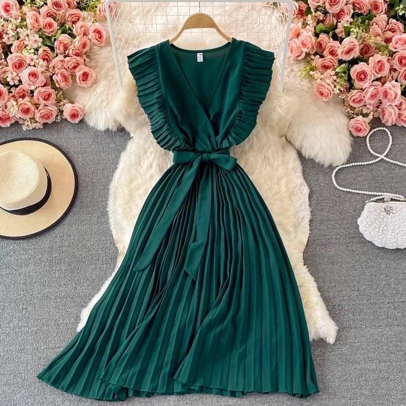 YuooMuoo Women Dress 2024 New Summer Fashion Y2K Ruffles Sleeveless Party Long Dress Elegant Office Lady Outfits Vestidos
