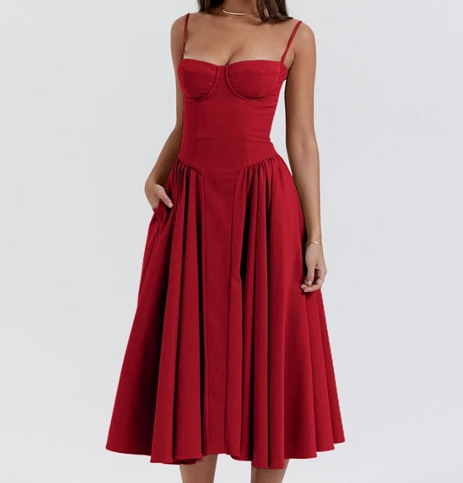 Women's Dress 2025 Spring Summer Latest Solid Color French Elegant Retro Style Dopamine Dressing Strap Maxi Dress Long Skirt