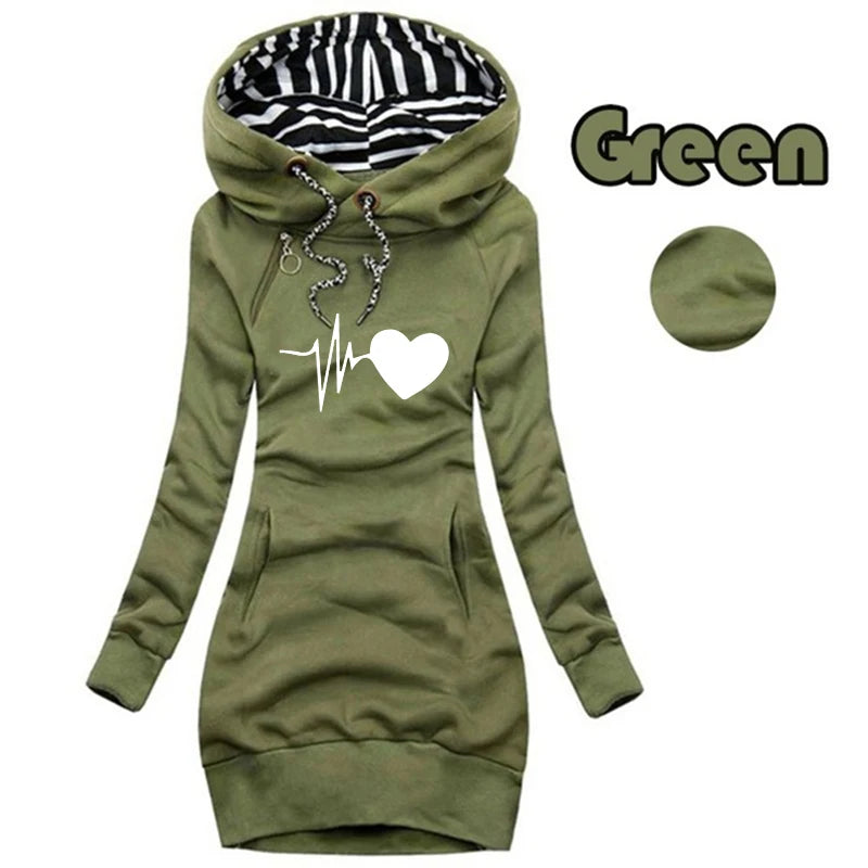 New electrocardiogram Printed Women Autumn Winter Solid Color Long Sleeve Casual Hoodies Dress Sweater Dress S-3XL