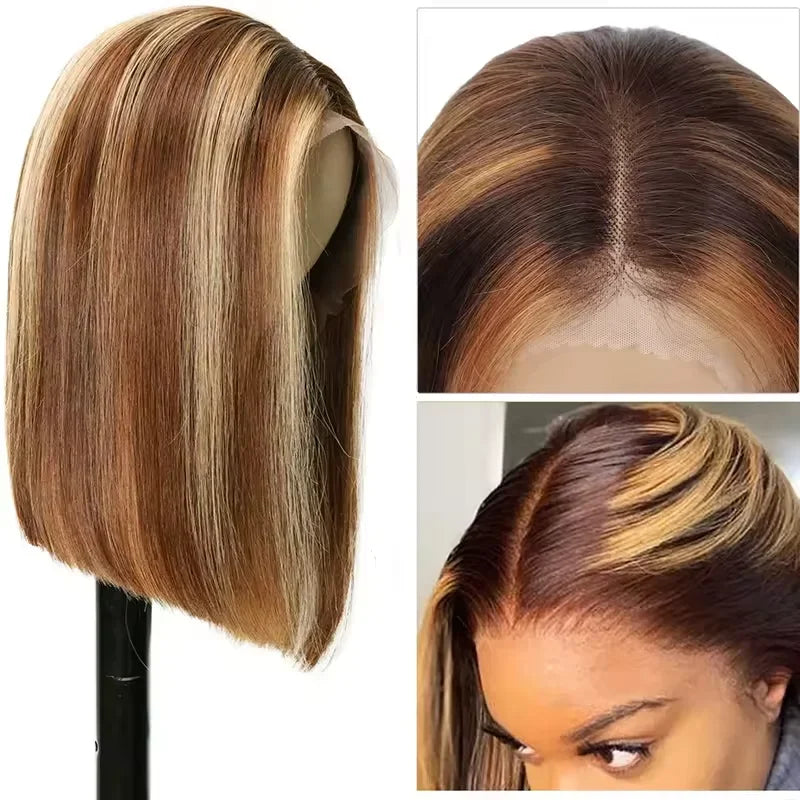 T Part Lace Front Bob Wigs 4/27 Honey Blonde Straight Short Bob Wig Bob Wig Human Hair Bob Lace Front Wigs Human Hair