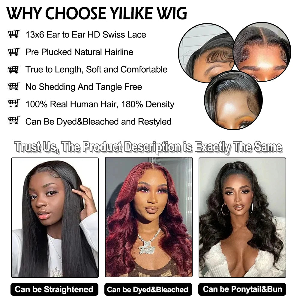 13x6 Body Wave Lace Front Wigs Human Hair Pre Plucked 180 Density HD Transparent Lace Frontal Wigs Human Hair for Black Women