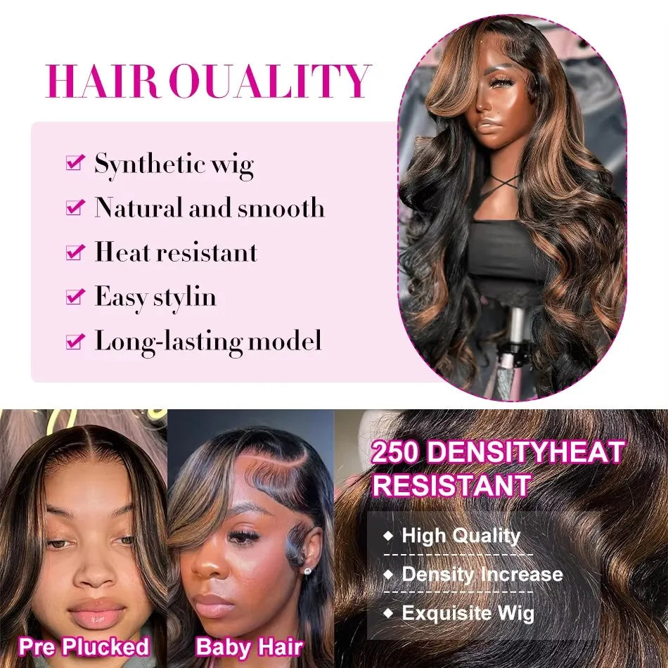 Mossily 250 Density 30 Inch Body Wave Highlight Wig Human Hair 1B/30 Black Brown Highlight 13x6 HD Lace Frontal Wig Human Hair