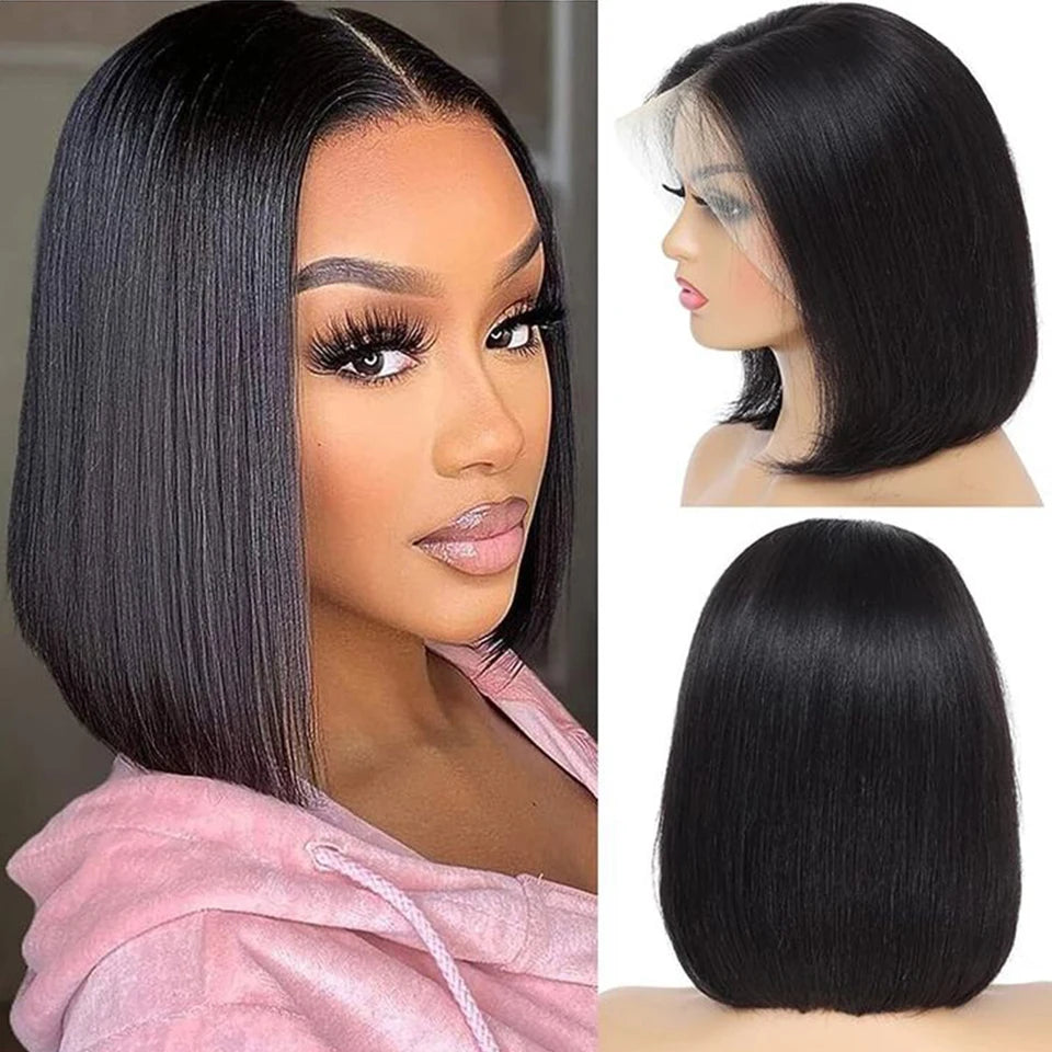 Short Brown Color Bob Wig Peruvian Straight Lace Front Human Hair Wigs For Women Reddish Brown #33 Lace Part Wig With Baby Hair