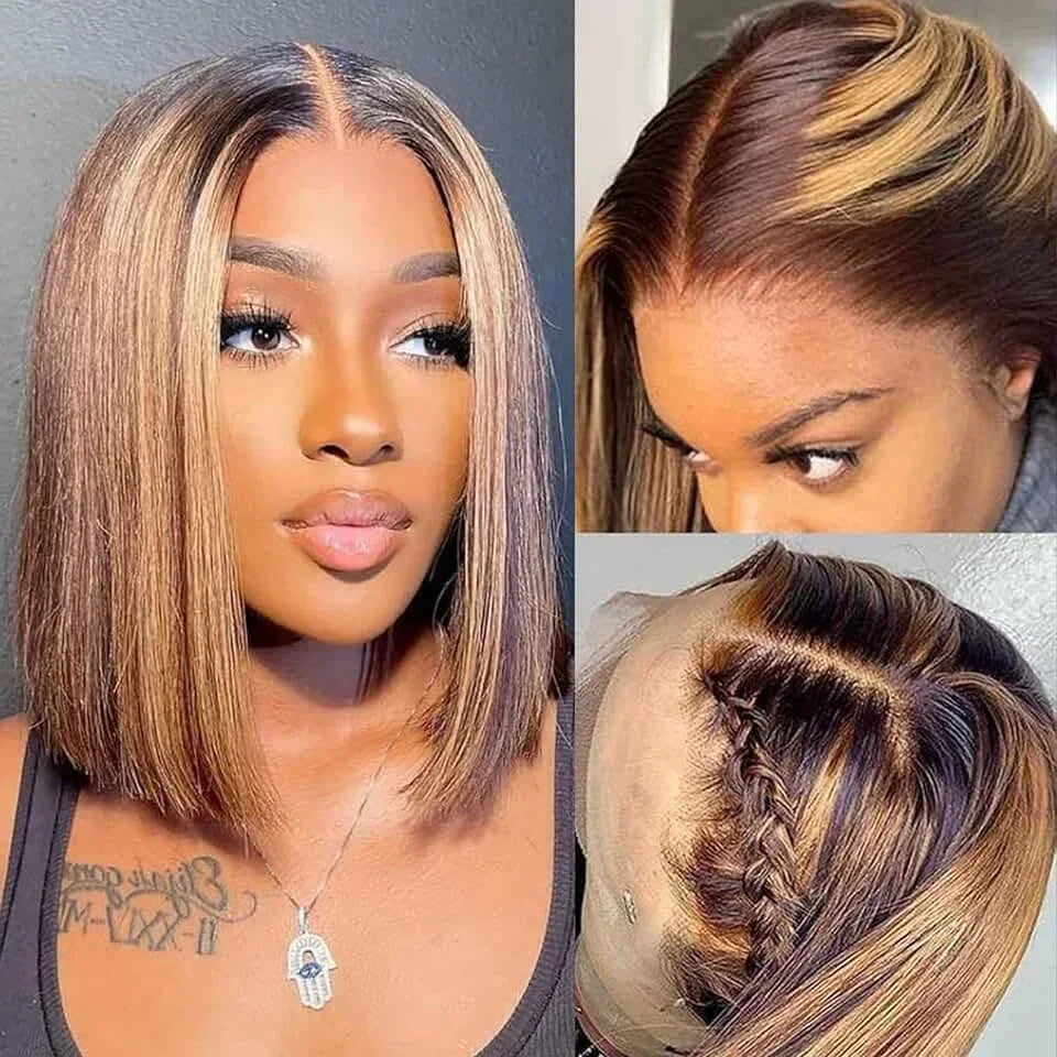 T Part Lace Front Bob Wigs 4/27 Honey Blonde Straight Short Bob Wig Bob Wig Human Hair Bob Lace Front Wigs Human Hair