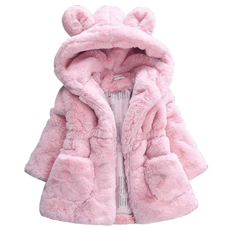 Winter Jacket Toddler Girl Clothes Korean Cute Hooded Warm Thick Fleece Outerwear Baby Fur Coats Luxury Kids Clothing BC1861