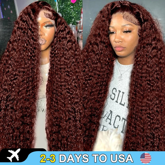 30 36 Inch Reddish Brown Deep Wave 13x6 HD Lace Frontal Wig Brazilian Loose Curly 13x4 Lace Front Human Hair Wigs 250% For Women