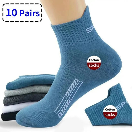 10/20Pairs High Quality Men's Socks Casual Breathable Cotton Man Run Sports Socks Spring Autumn Male Sox Gifts Plus Size 38-45