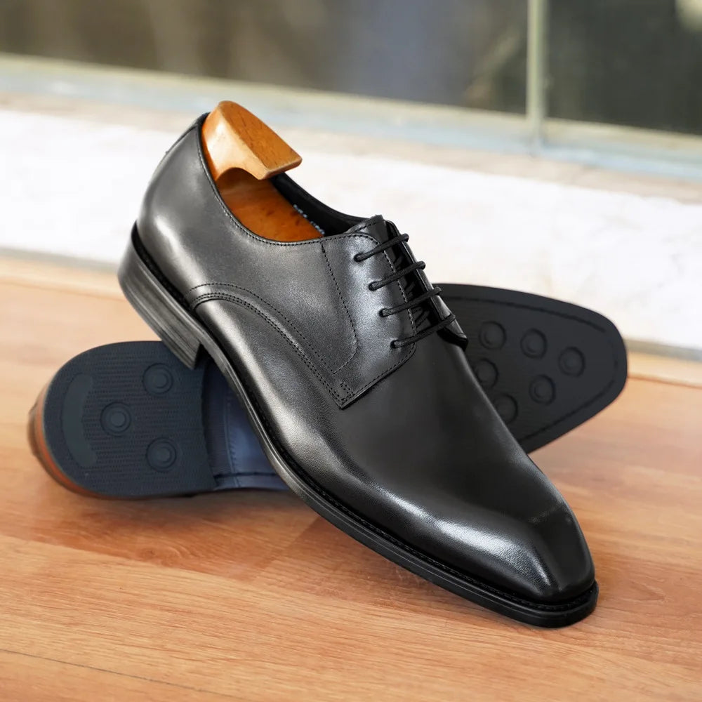 Wood Grain Derby Shoes Fashion Formal Shoes for Man Business Dress Square Toe Rubber Social Men's Shoe Stitching Oxfords