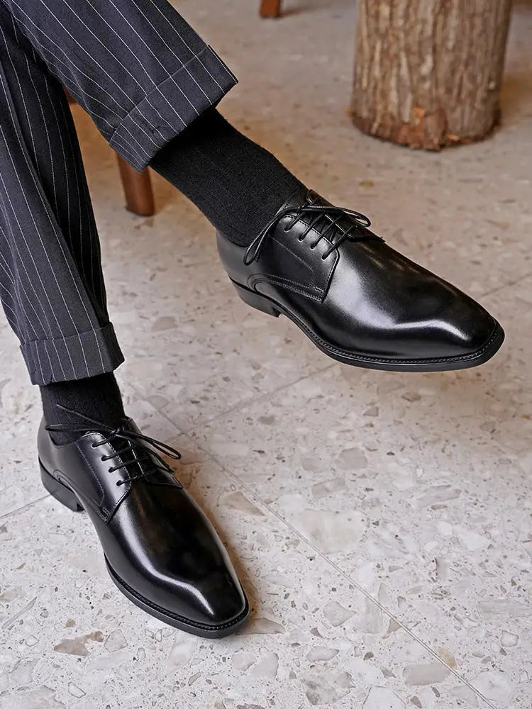 Wood Grain Derby Shoes Fashion Formal Shoes for Man Business Dress Square Toe Rubber Social Men's Shoe Stitching Oxfords