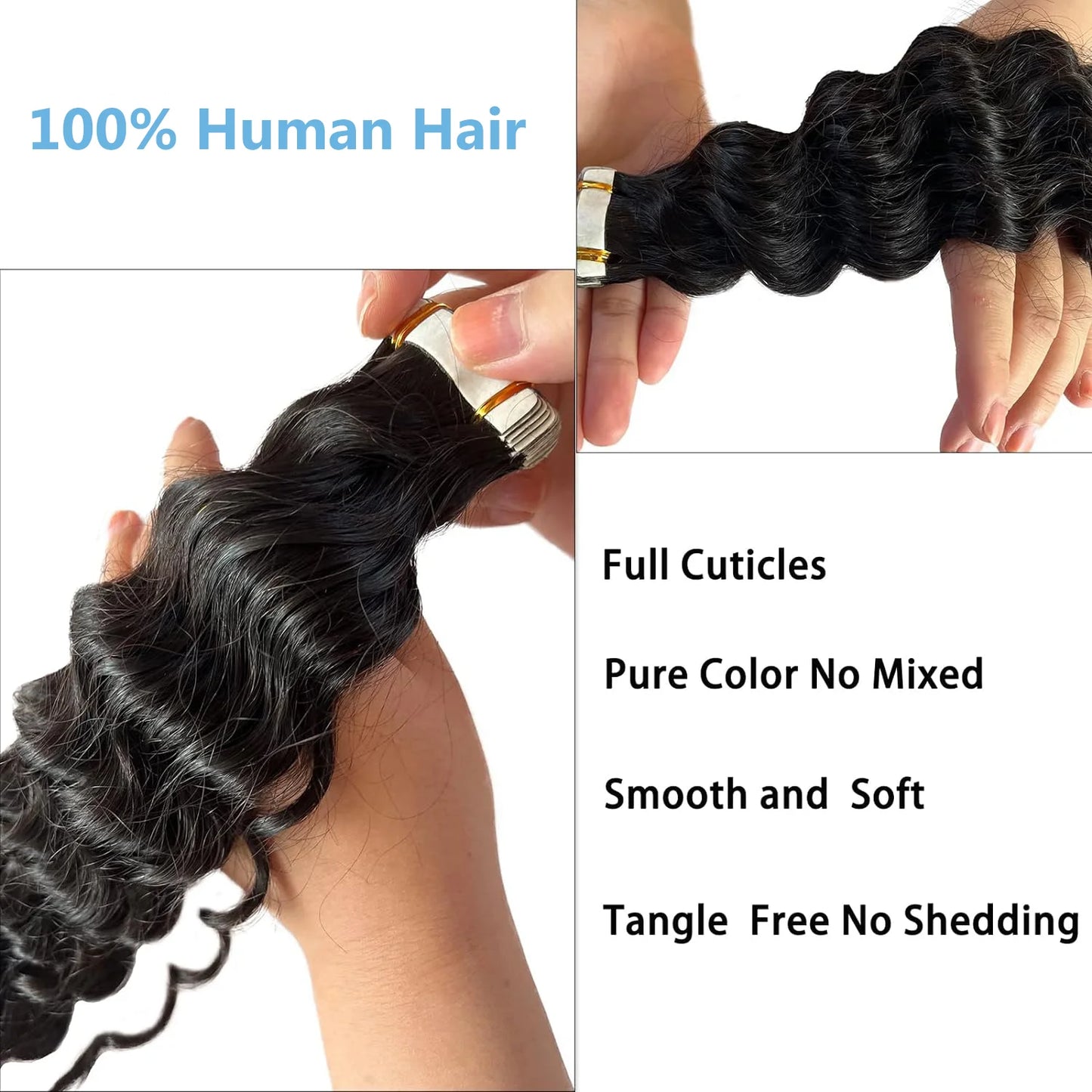 Water Wave Tape In Human Hair Extensions Curly Skin Weft Adhesive Natural Black Deep Wave Tape Extensions Hair For Salon 2.5G/Pc
