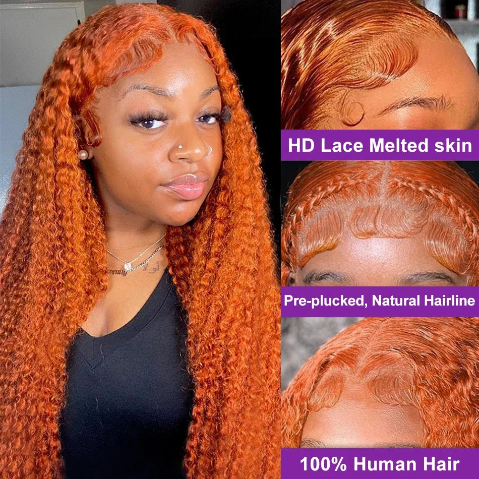 250 Density 30 40 inch 350 Ginger Orange Lace Front Wig Human Hair Wigs 13x4 Deep Wave HD Lace Frontal Curly Remy Wig For Woman