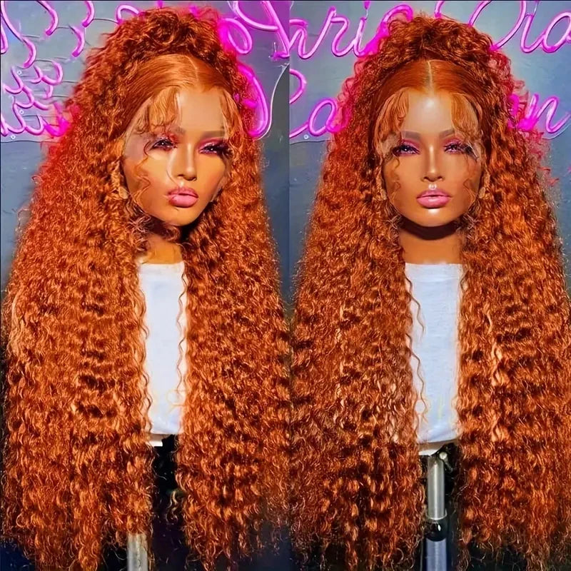 250 Density 30 40 inch 350 Ginger Orange Lace Front Wig Human Hair Wigs 13x4 Deep Wave HD Lace Frontal Curly Remy Wig For Woman