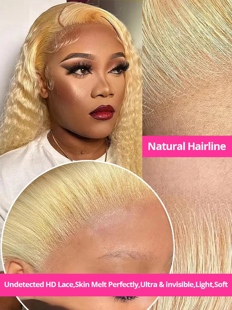 613 Deep Wave Frontal Wig 13x6 HD Water Wave Lace Frontal Wig 30 36Inch Honey Blond 13x4 Blonde Lace Front Curly Human Hair Wigs