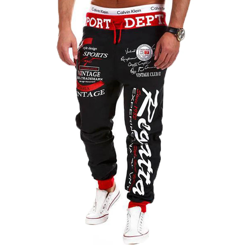 Men's Active Sweatpants Letter Print Joggers Trousers Drawstring Elastic Waist Fitness Gym Sports Pants Autumn Winter