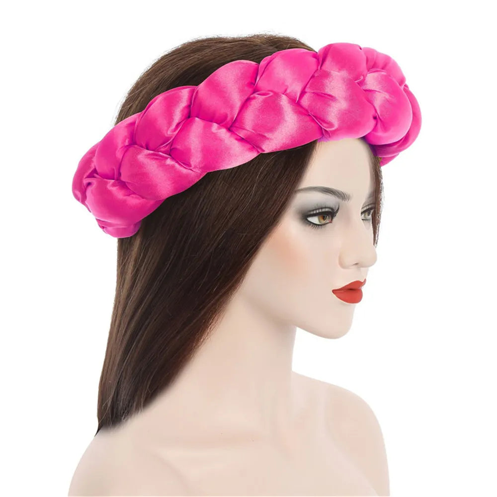 Exaggerated Satin Braid Headband for Women Lady Party Headpiece Candy Color Head Bands