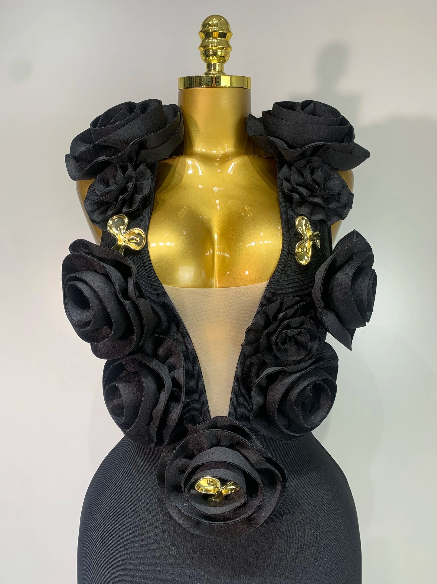 Fashion Black 3D Flower Bodycon Long Bandage Dress Celebrity Elegant Party Birthday Dress Women's Sleeveless Sexy Vestidos