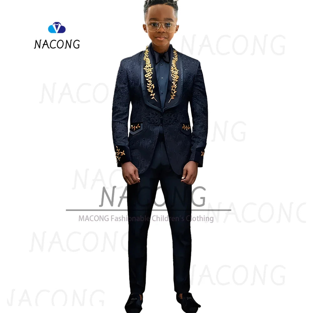 Boys Suit Classic Jacquard Embroidered Tuxedo For 2-16 Years Old For Weddings And Celebrations