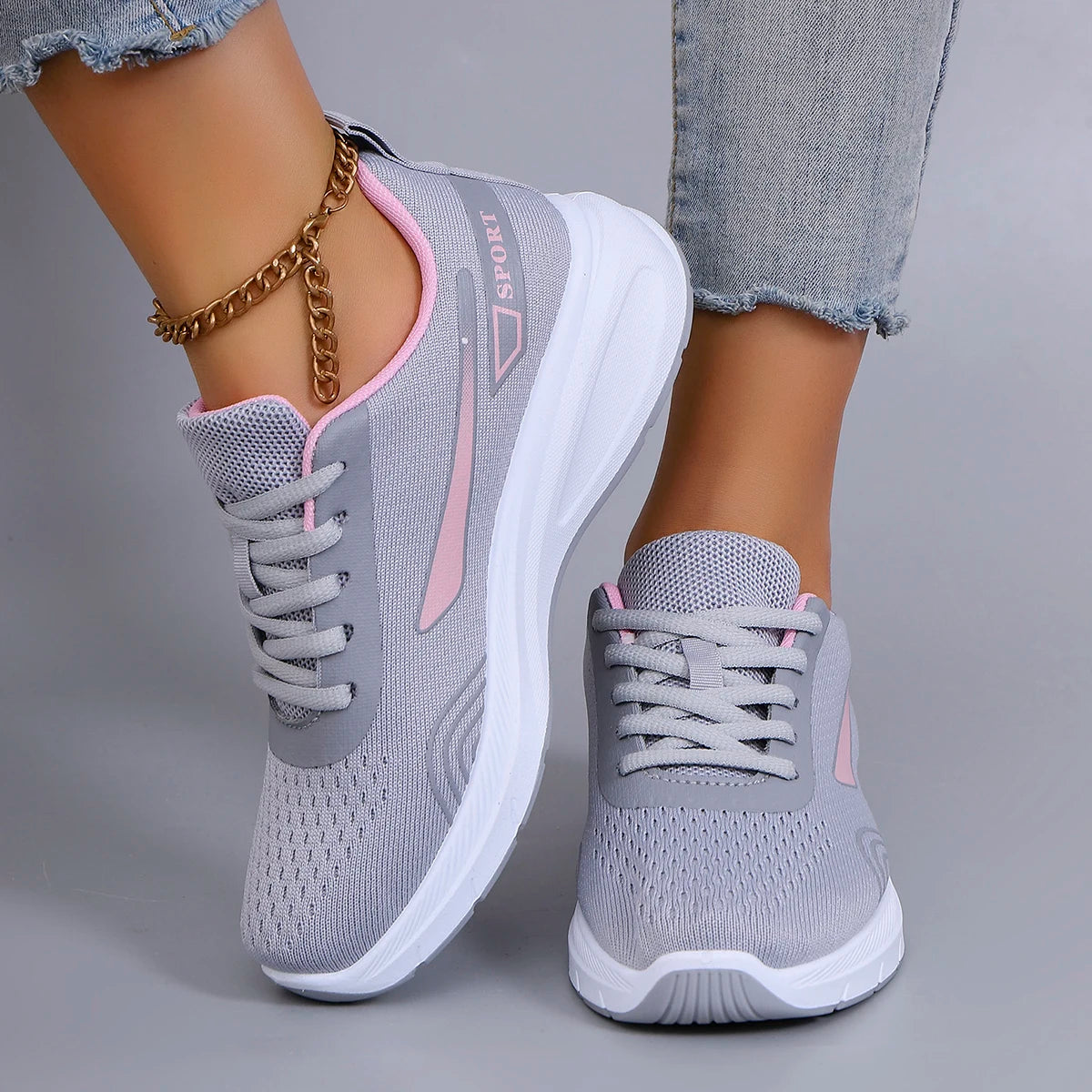 Spring new women's sports shoes, fashionable, breathable, lightweight, non-slip, wear-resistant, casual sports shoes, flat shoes