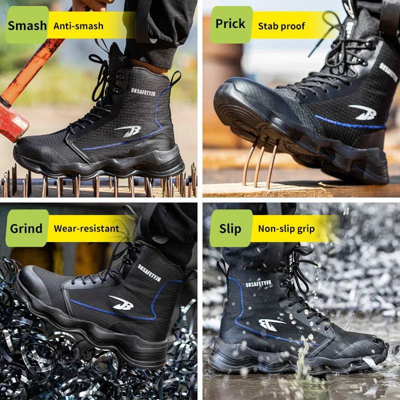 2025 New Safety Shoes Men Boots High Top Work Sneakers Steel Toe Cap Anti-smash Puncture-Proof work Boots Indestructible Shoes