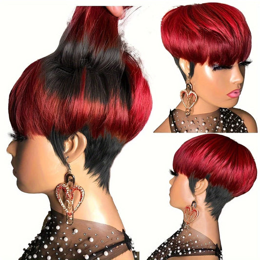 1B/27 Colored 1B/RED Color 613 Color Wig Short Pixie Cut Straight Human Hair Wig Remy Hair With Bangs Wig Full Machine Made Wig