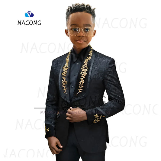 Boys Suit Classic Jacquard Embroidered Tuxedo For 2-16 Years Old For Weddings And Celebrations