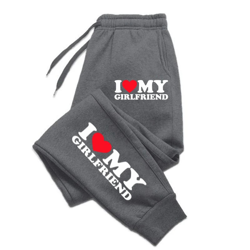 I Love My Girlfriend Patterns Joggers Drawstring Pocket Running Pants Sport Fashion Joggers Unisex Fashion Trousers