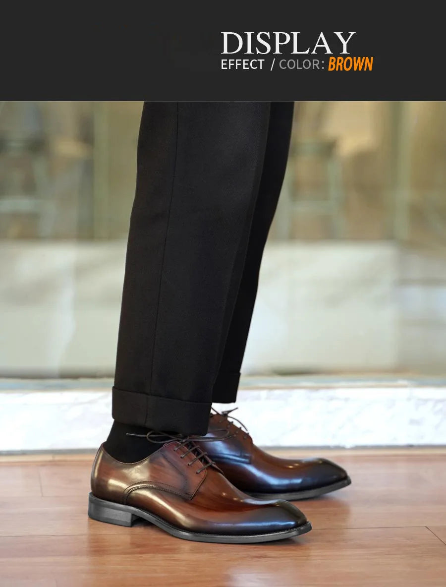 Wood Grain Derby Shoes Fashion Formal Shoes for Man Business Dress Square Toe Rubber Social Men's Shoe Stitching Oxfords