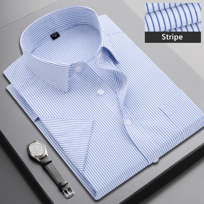 Summer Short-sleeved Men's Stripe Shirt Slim Business Classic Lapel Fashion Male Formal Work Shirt Brand Clothing M-5XL