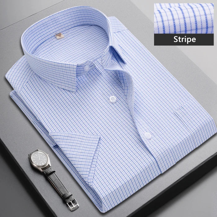 Summer Short-sleeved Men's Stripe Shirt Slim Business Classic Lapel Fashion Male Formal Work Shirt Brand Clothing M-5XL