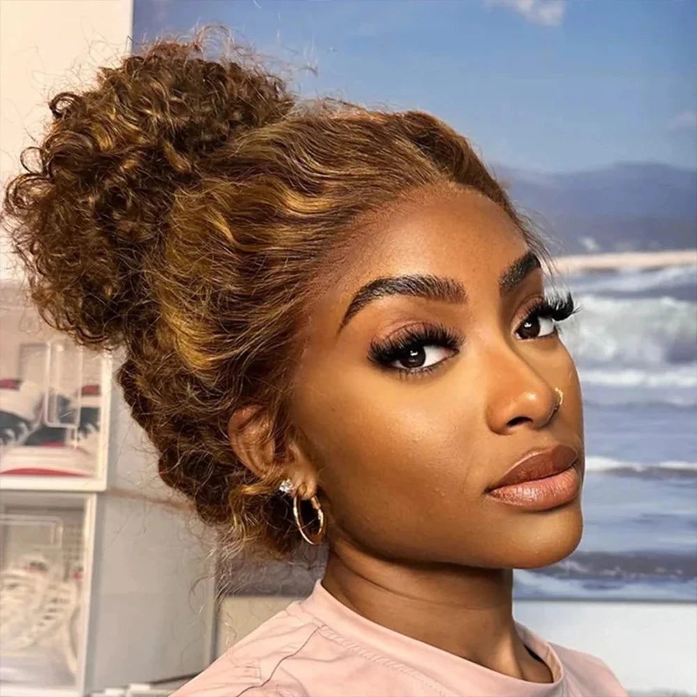 Highlight 360 Lace Front Wig Human Hair 250 Density Lace Wigs 30Inches Colored Deep Curly HD 360 Lace Front Wig Preplucked