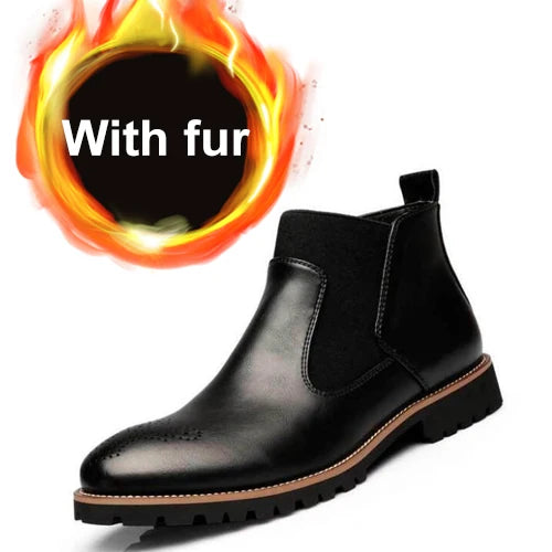 Men's Chelsea Boots Anti Slip Waterproof Ankle Spring and Autumn Brocue Fashion Microfiber Leather Shoes Large 46 Zapatos Hombre